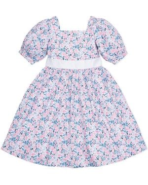 Hope & Henry Girls' Short Sleeve Puff Sleeve Party Dress - Blue