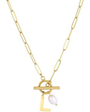 Adornia Tarnish Resistant Gold Natural Freshwater Pearl Initial toggle Necklace - Metallic