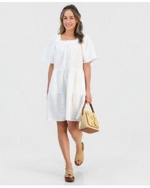 Style & Co. Style Co Cotton Embroidered Short Sleeve Dress Macys Exclusive - White