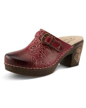 L'ARTISTE Calliroe Open-back Clogs | Hand-painted Leather Slip-on With Floral Details - Black