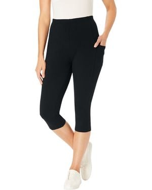 Woman Within Plus Size Within Stretch Cotton Pocket Capri legging - Black