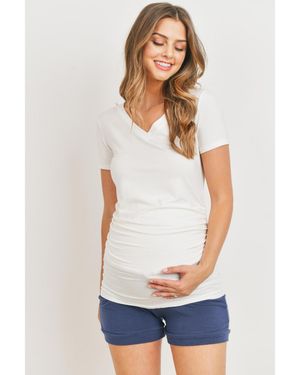 Hello Miss Maternity Fitted V-neck Side Ruched Top - White
