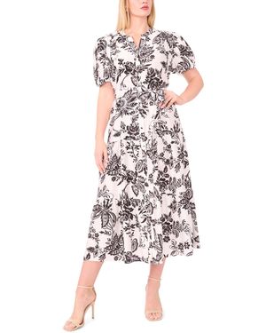 Msk Plus Size Printed Puff-sleeve Maxi Shirtdress - White