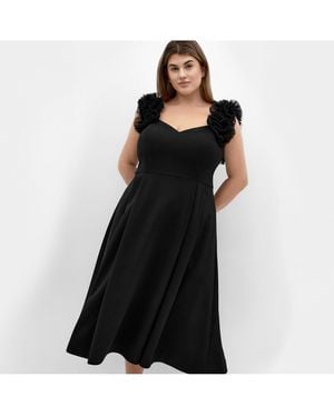 City Chic Plus Size Roselyn Ruffle Tulle Midi Dress - Black