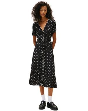 Tommy Hilfiger Floral-print Picot-trim Shirtdress - Black