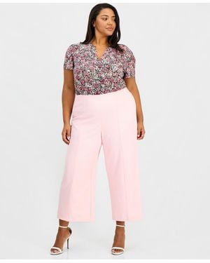 Anne Klein Essentials Plus Size Wide-leg Cropped Pull-on Pants - Pink