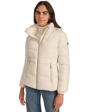 Calvin Klein Petite Faux-fur-lined Hooded Puffer Coat - Natural