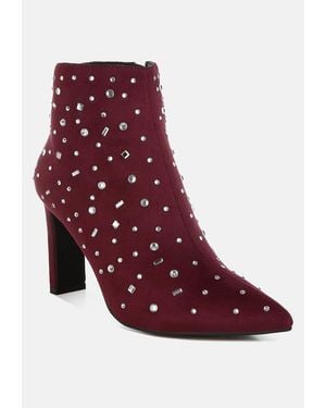 Rag & Co Sakura Diamante Embellished Microfiber Boots - Red