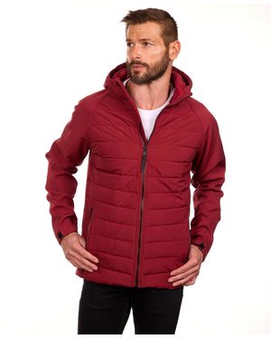 Perry Ellis Tech Stretch Hooded Quilted Softshell Jacket - Red