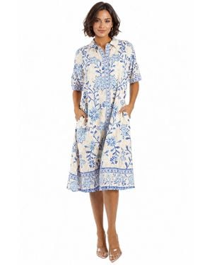 La Moda Clothing Club Moda Blue Floral Button-front Shirt Dress