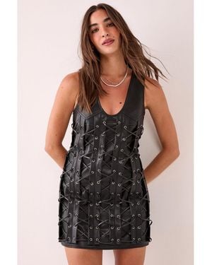 Nasty Gal Eyelet Lace Up Faux Leather Mini Dress - Black