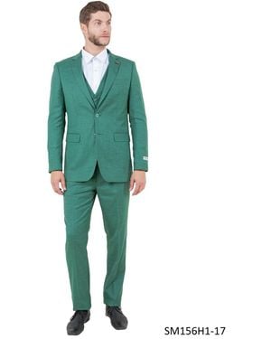 Stacy Adams Solid Textured 3-piece Jacket With Solid Vest And Pants Suit Notch Lapel - Green