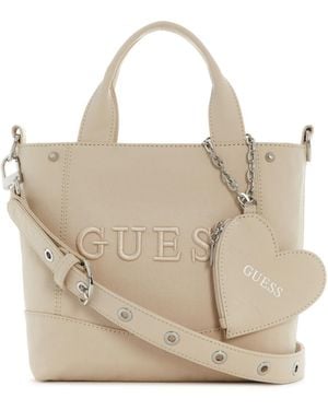 Guess Sasha Small Heart Charm Tote Handbag - Natural