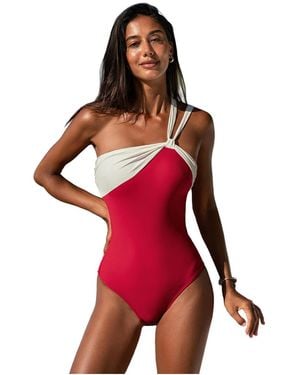 CUPSHE One Shoulder Back Tie Classic Coverage One-piece Swimsuit - Red