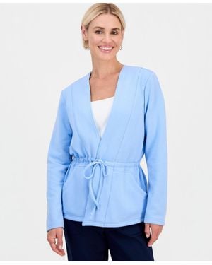 Style & Co. Petite Luxesoft Tied-lapel Knit Jacket - Blue