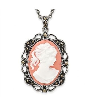 Curata Jewelry Marcasite Antiqued Cameo Pendant - Pink