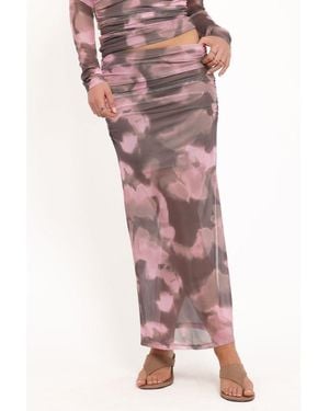 Petal & Pup Caelira Abstract-print Mesh Midi Skirt - Pink