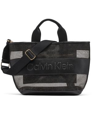 Calvin Klein Averil Signature Mesh Zip-top Webbed Strap Crossbody Handbag - Black