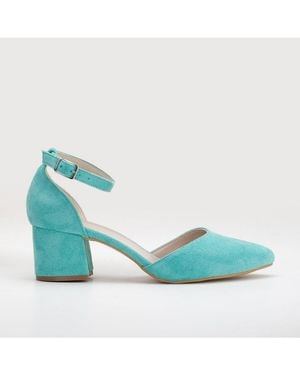 Forever & Always Shoes Marcelle Low Block Heel Pumps - Blue