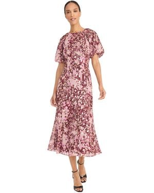 Maggy London Puff Sleeve Midi Dresses - Red