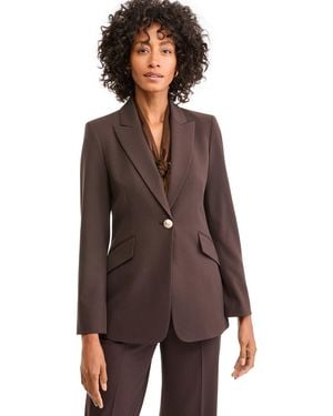 Tahari Petite One-button Peak Lapel Stretch Blazer - Brown