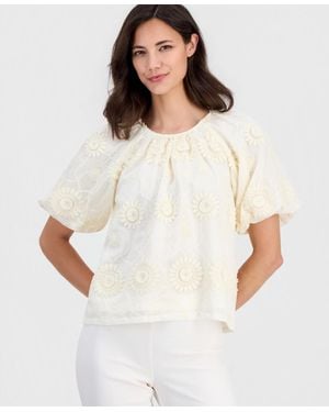 Tahari Crewneck Short-sleeve Blouse - White