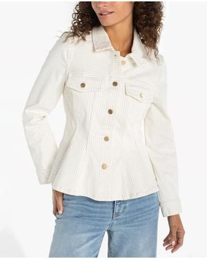 Liverpool Los Angeles Striped Collared Neck Trucker Jacket - White