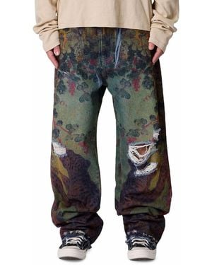 MNML Ultra Baggy Leopard Denim Jeans - Blue