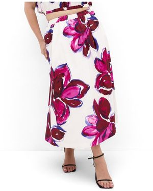 City Chic Holiday Bloom Print Midi Skirt - Pink