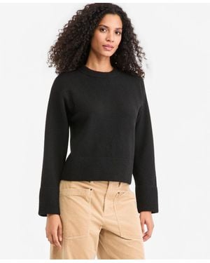 On 34th Crewneck Cuff Sleeve Pullover Sweater - Black