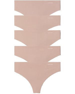 Calvin Klein Invisibles Seamless Microfiber Mid-rise Thong - Natural