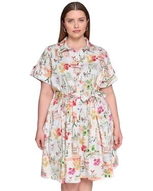 Karl Lagerfeld Plus Size Conversational Belted Shirtdress - White