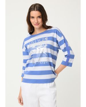 Olsen Stripe And Placement Print Jersey Top - Blue