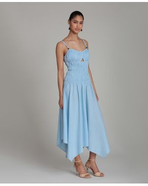 Avec Les Filles Sweetheart Neck Shirred Handkerchief Hem Midi Dress - Blue