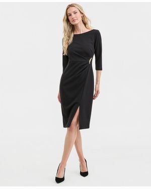 Halston Embellished Pleated-side Dress - Black
