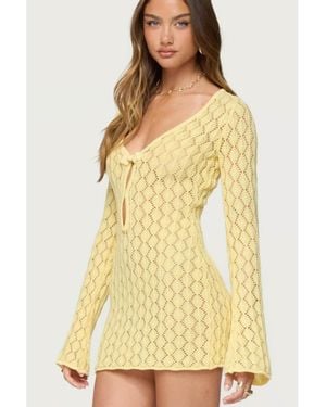 Edikted Brie Cut Out Crochet Mini Dress - Yellow