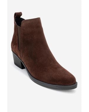 Forever & Always Shoes Dovena Leather Block Heel Ankle Boot () - Brown