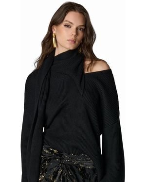 Donna Karan Wide-sleeve Scarf-collar Sweater - Black