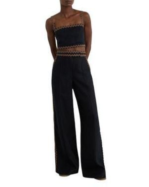 Reiss Linen Wave Trim Cropped Cami Top Linen Wave Trim Wide Leg Pants - Black