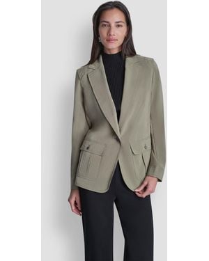 DKNY Peak Lapel Collar Sueded Fuji Blazer - Gray