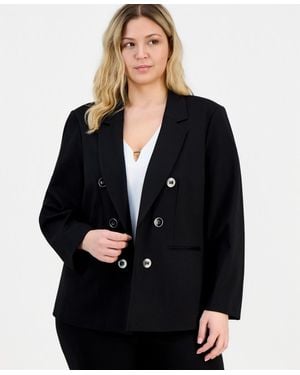 Jones New York Plus Size Faux Double-breasted Open-front Blazer - Black