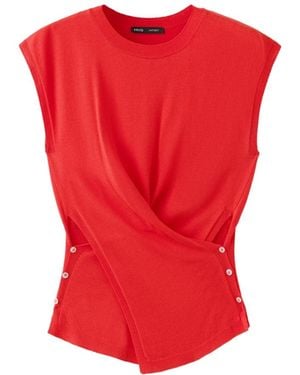 Mango Draped Lightweight Sleeveless Crewneck Sweater - Red