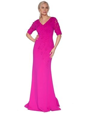 White Tie By Shani Short-sleeve V-neck Laser Cut Gown - Pink