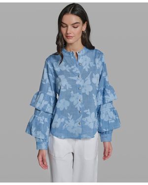 KARL LAGERFELD Long-sleeve Mock Neck Shirt - Blue
