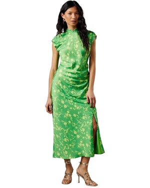 Warehouse Crinkle Satin Button Side Midi Dress - Green