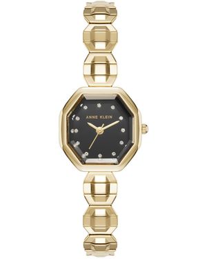 Anne Klein Quartz Octagonal Crystal Accented Dial Stainless Steel Expansion Band Watch 24mm - Metallic