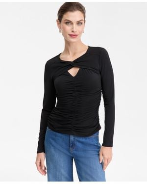 INC International Concepts Twist Keyhole Ruched Top - Black