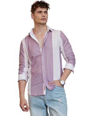 Campus Sutra Mauve Purple & Daisy Panel-tactile Shirt