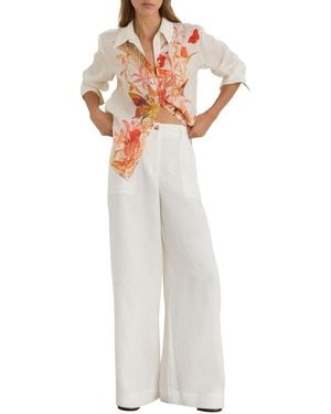Reiss Cilia Butterfly-print Long-sleeve Ramie Shirt - White