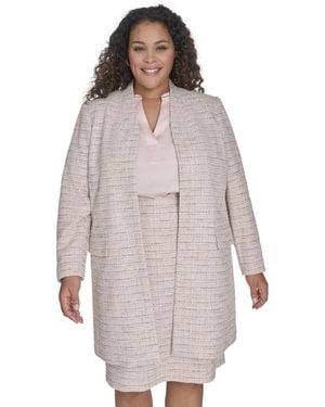 Calvin Klein Plus Size Tweed Open-front Long-sleeve Topper - Gray